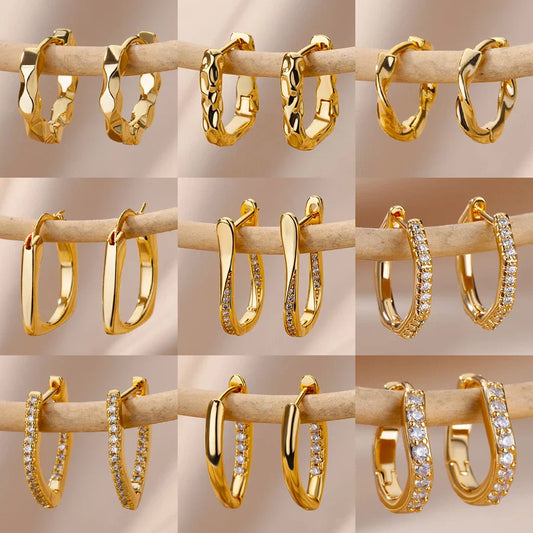 Stainless Steel Hoop Earrings For Women Gold Color Geometric Square Zircon Earring Female Wedding Aesthetic Jewerly Gift mujer