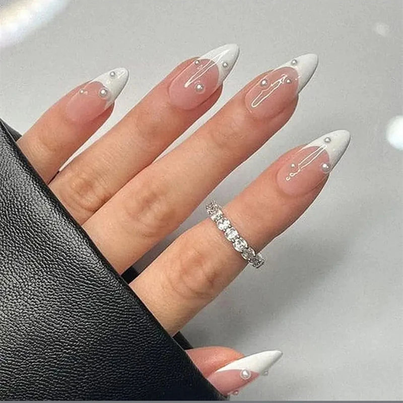 Handmade Press on Nails White Almond French